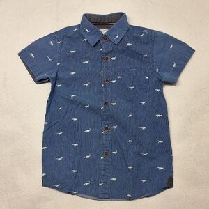 Distortion Striped & Blue & White Button Down Shirt Top 100% Cotton Size 4